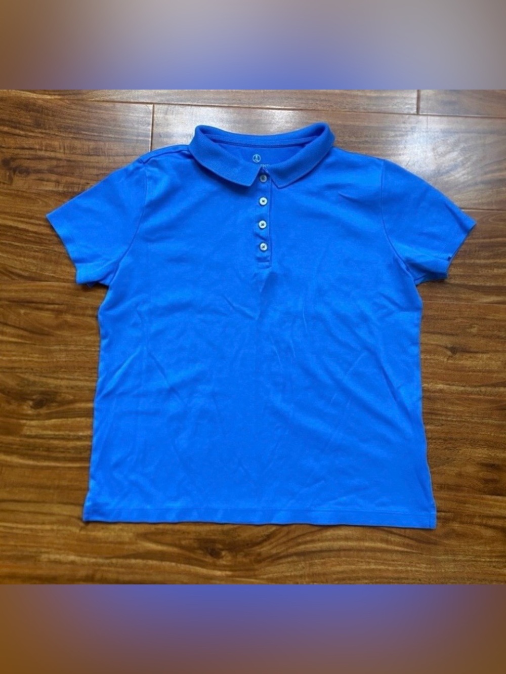 Lands' End Girls Blue Soft Pima Cotton Collared Polo Shirt Size Medium 10/12